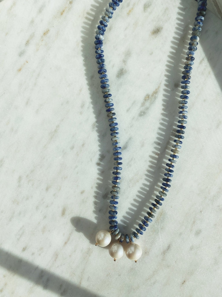 Sodalite Gemstone Necklace, Gold Plated - Spring Sweet