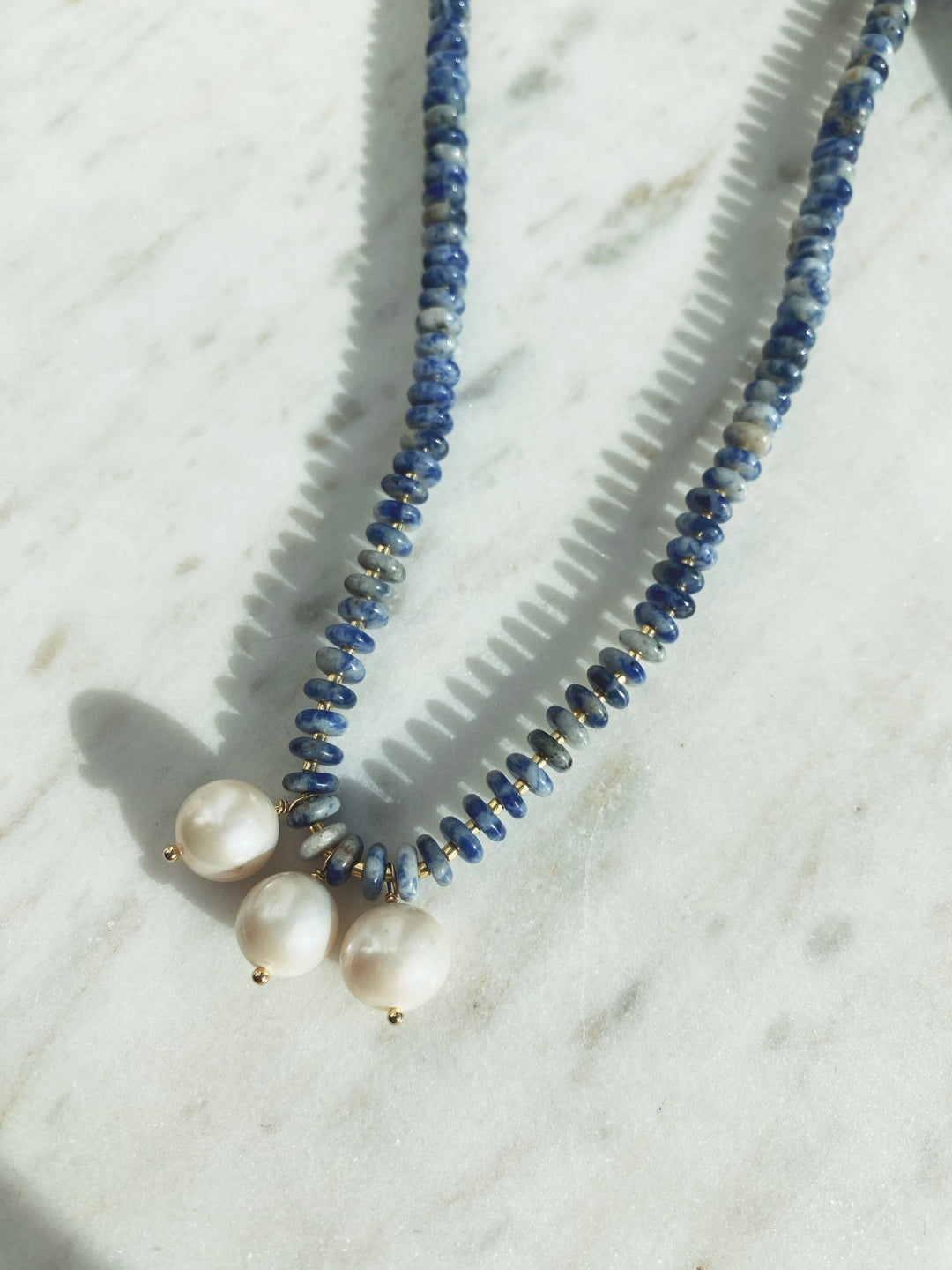 Sodalite Gemstone Necklace, Gold Plated - Spring Sweet