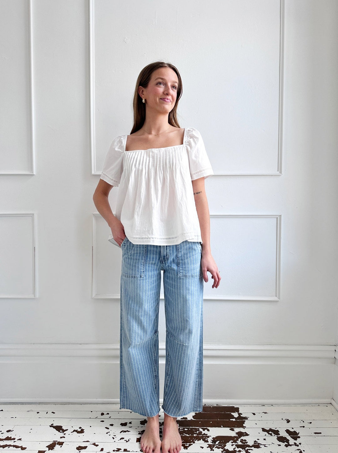 Square Neck Pintuck Blouse - Spring Sweet