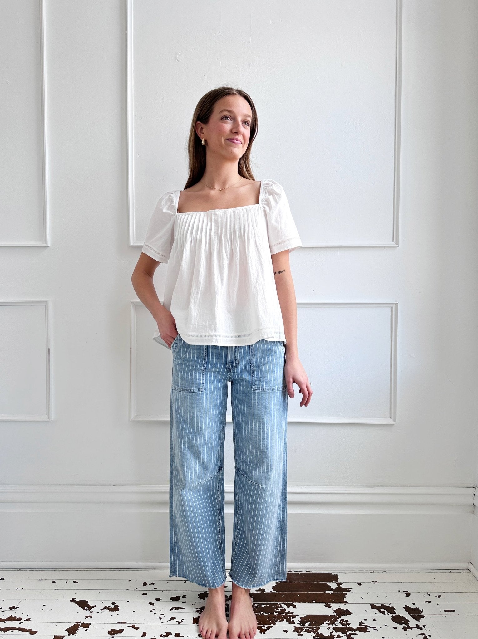 Square Neck Pintuck Blouse - Spring Sweet