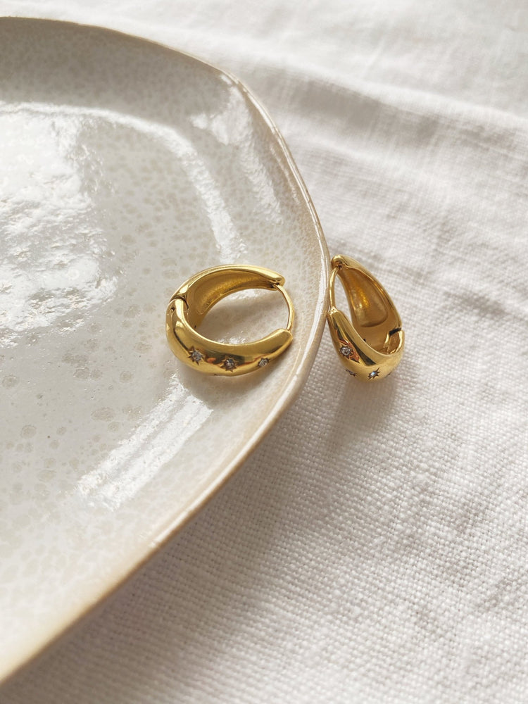 Star Hoop Earring, Gold Plated - Non - Tarnish - Spring Sweet