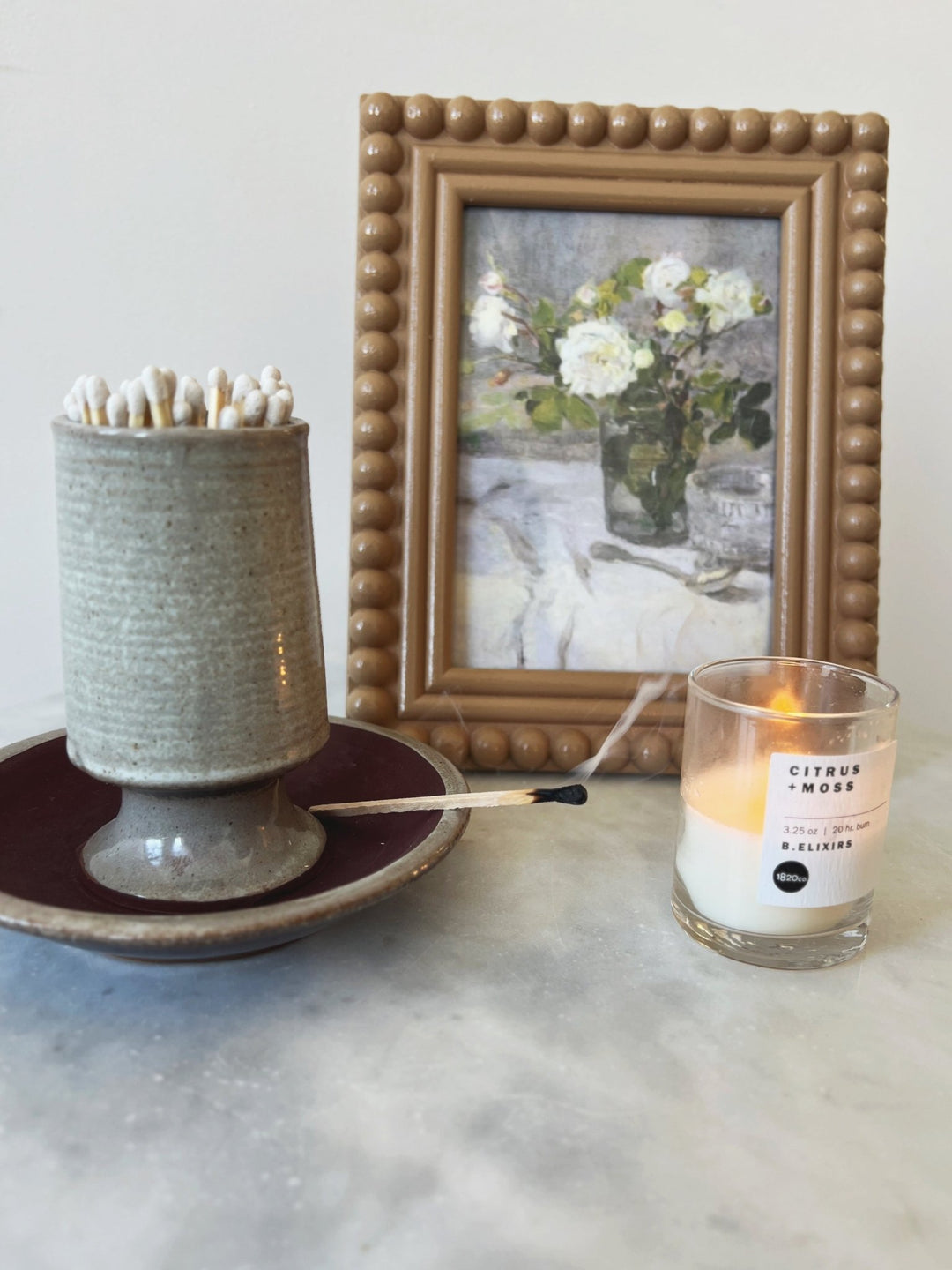 Stoneware Match Holder w/ Striker Plate - Spring Sweet
