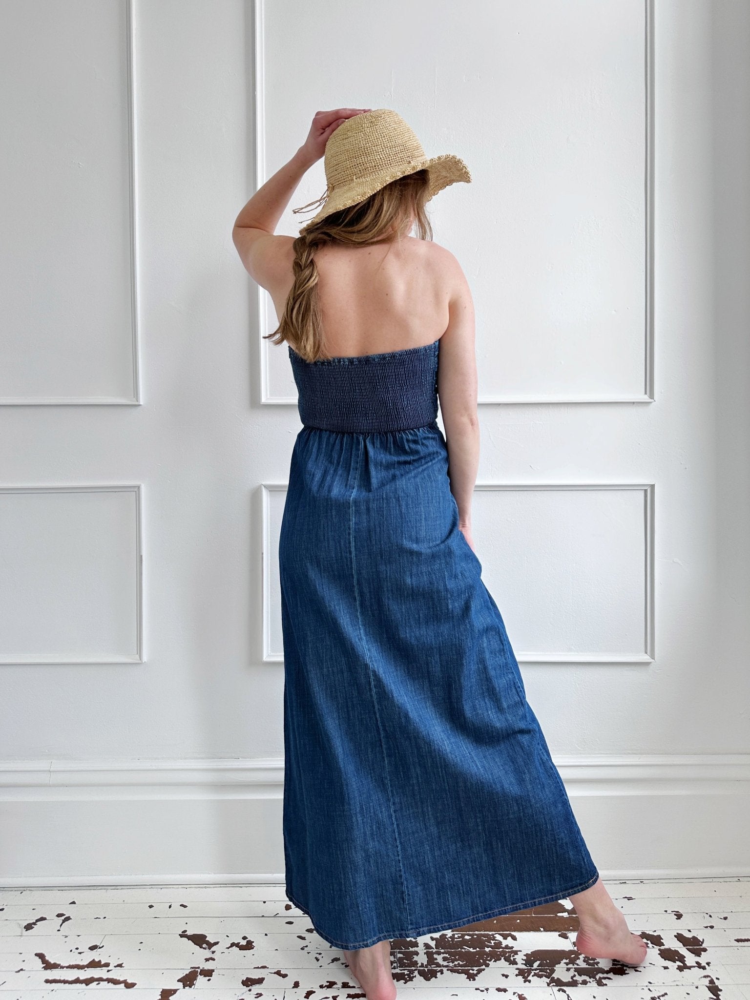Strapless Denim Midi Dress - Spring Sweet