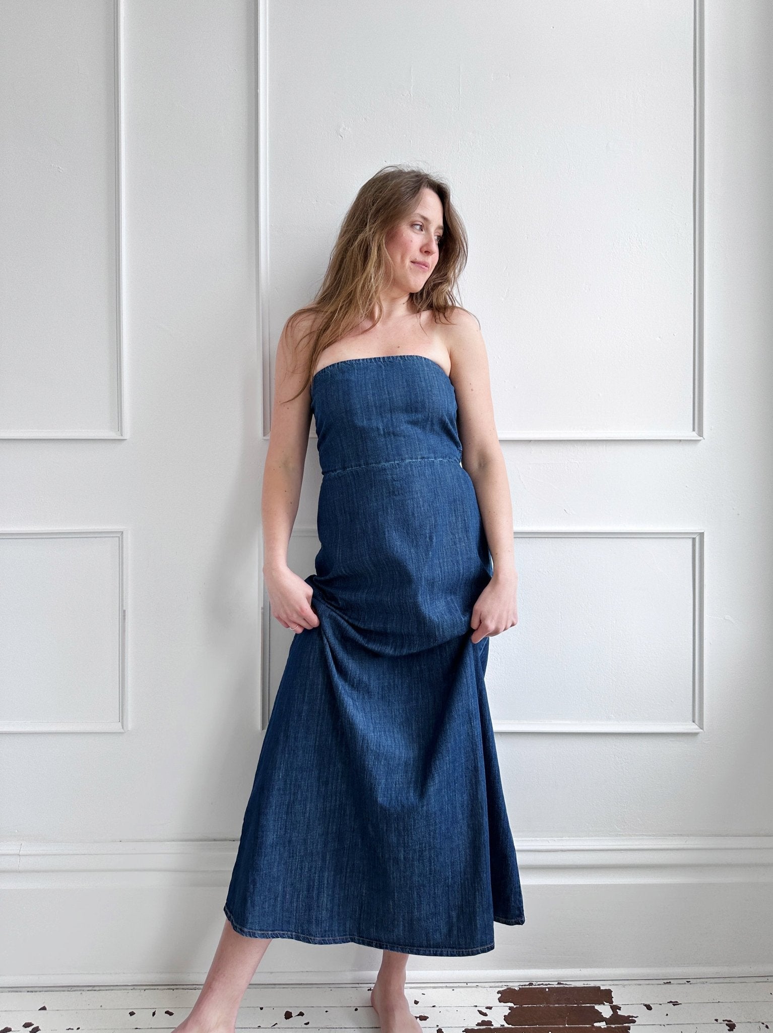 Strapless Denim Midi Dress - Spring Sweet