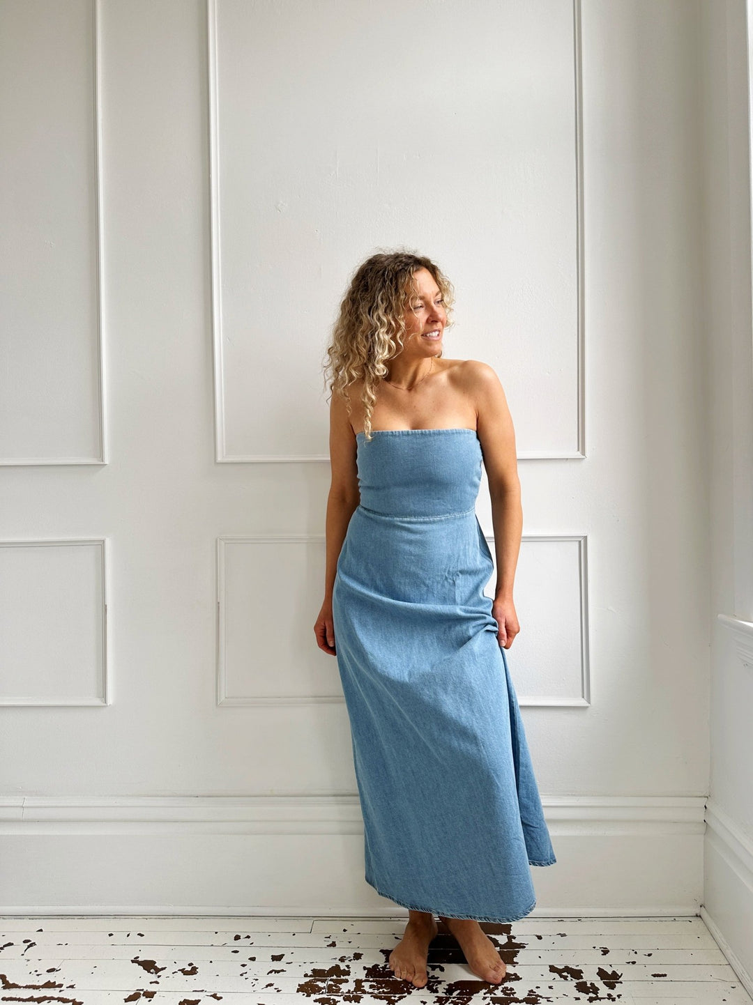 Strapless Denim Midi Dress - Spring Sweet