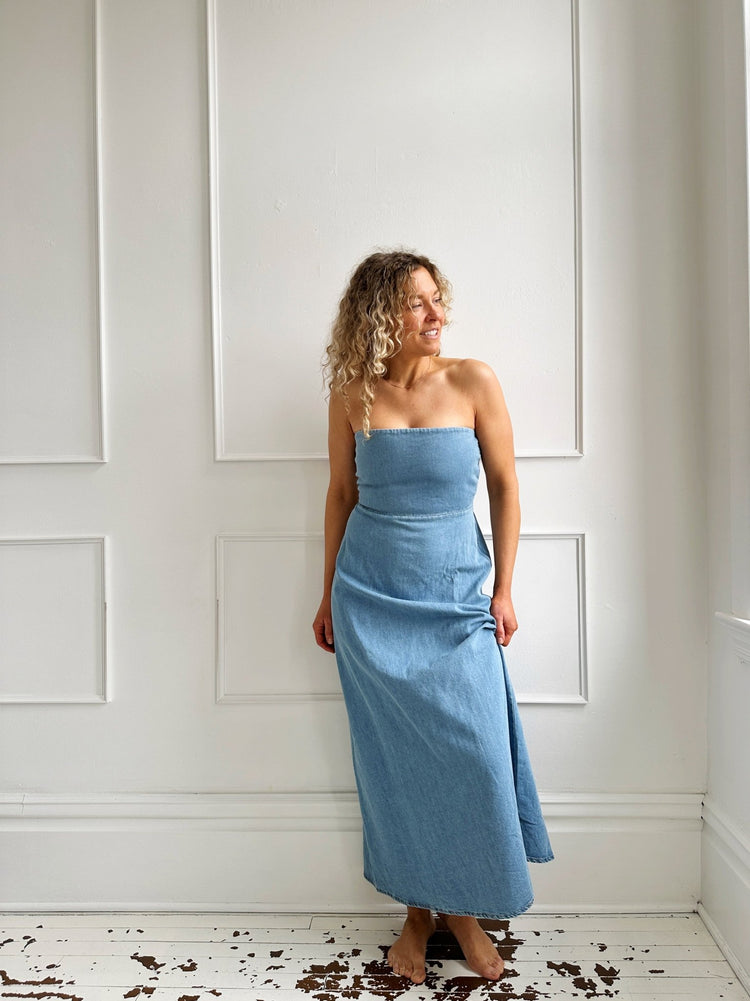 Strapless Denim Midi Dress - Spring Sweet