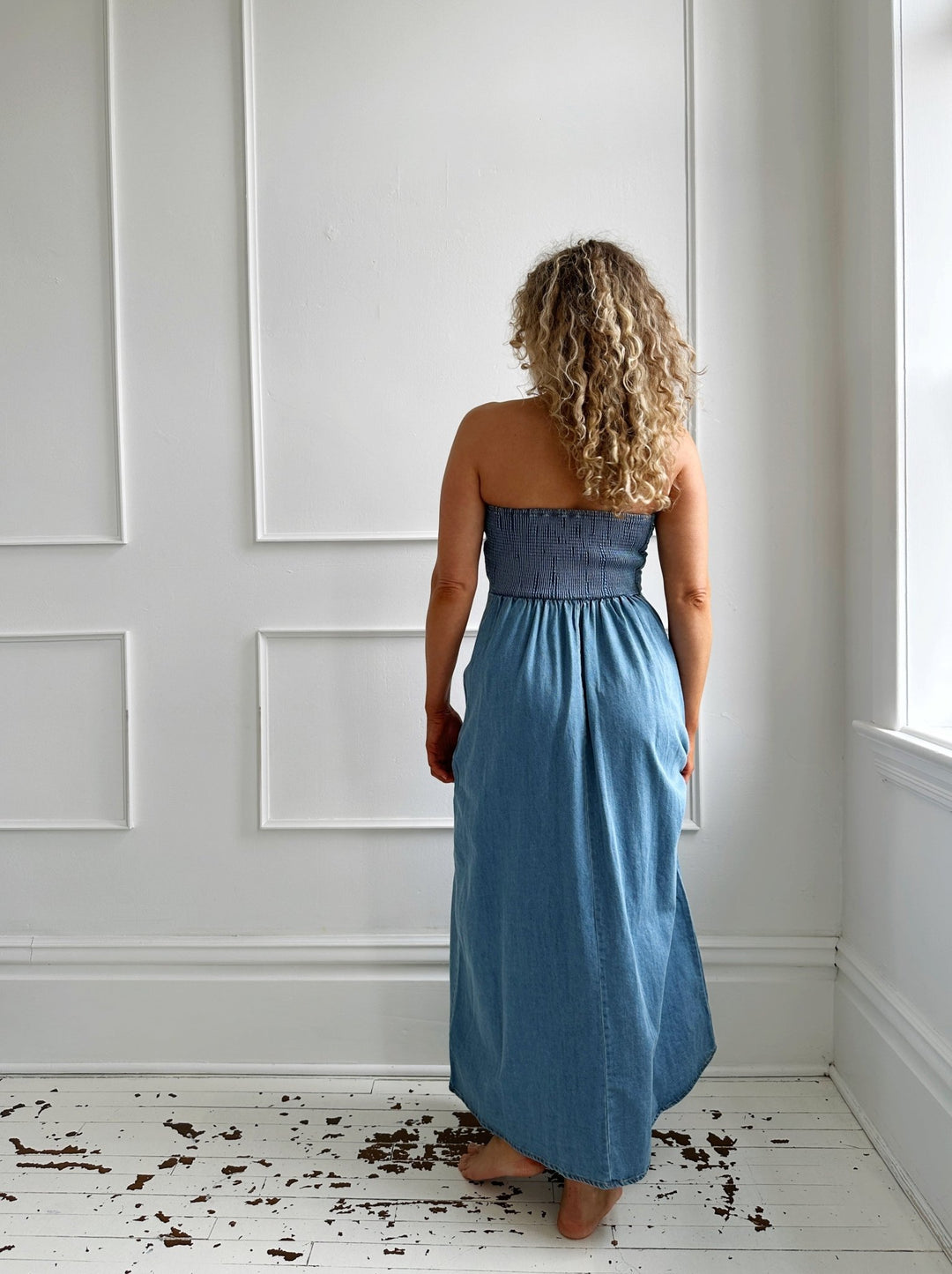 Strapless Denim Midi Dress - Spring Sweet