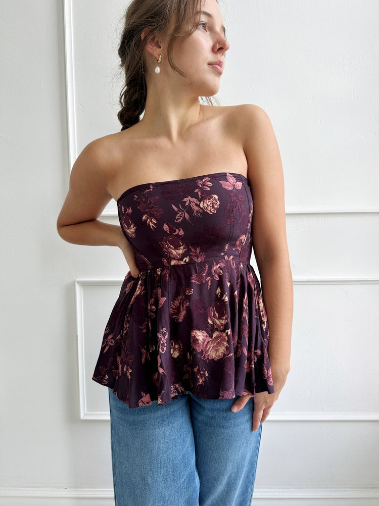 Strapless Floral Peplum Top - Spring Sweet