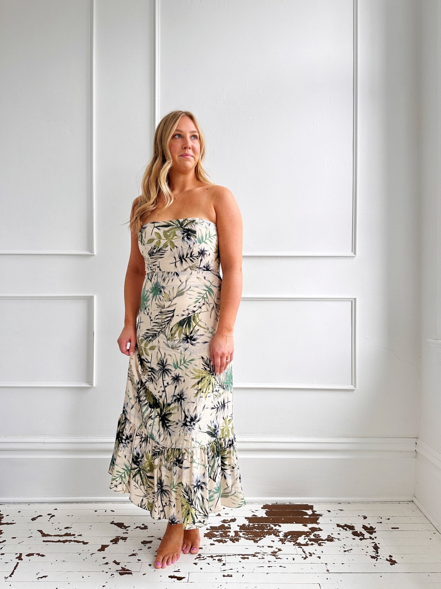 Strapless Midi w/Ruffle Hem - Spring Sweet