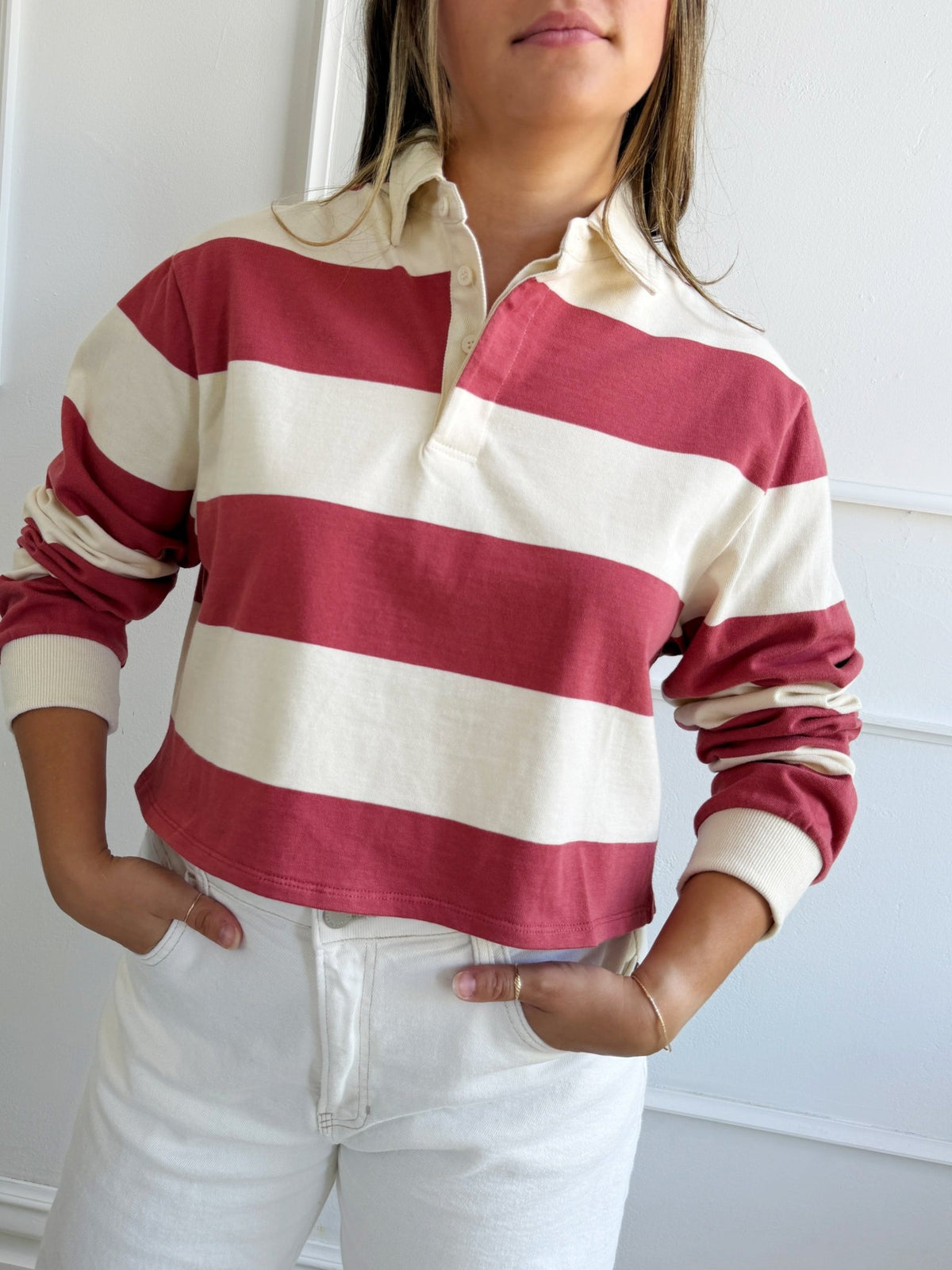 Stripe Cropped Polo - Spring Sweet