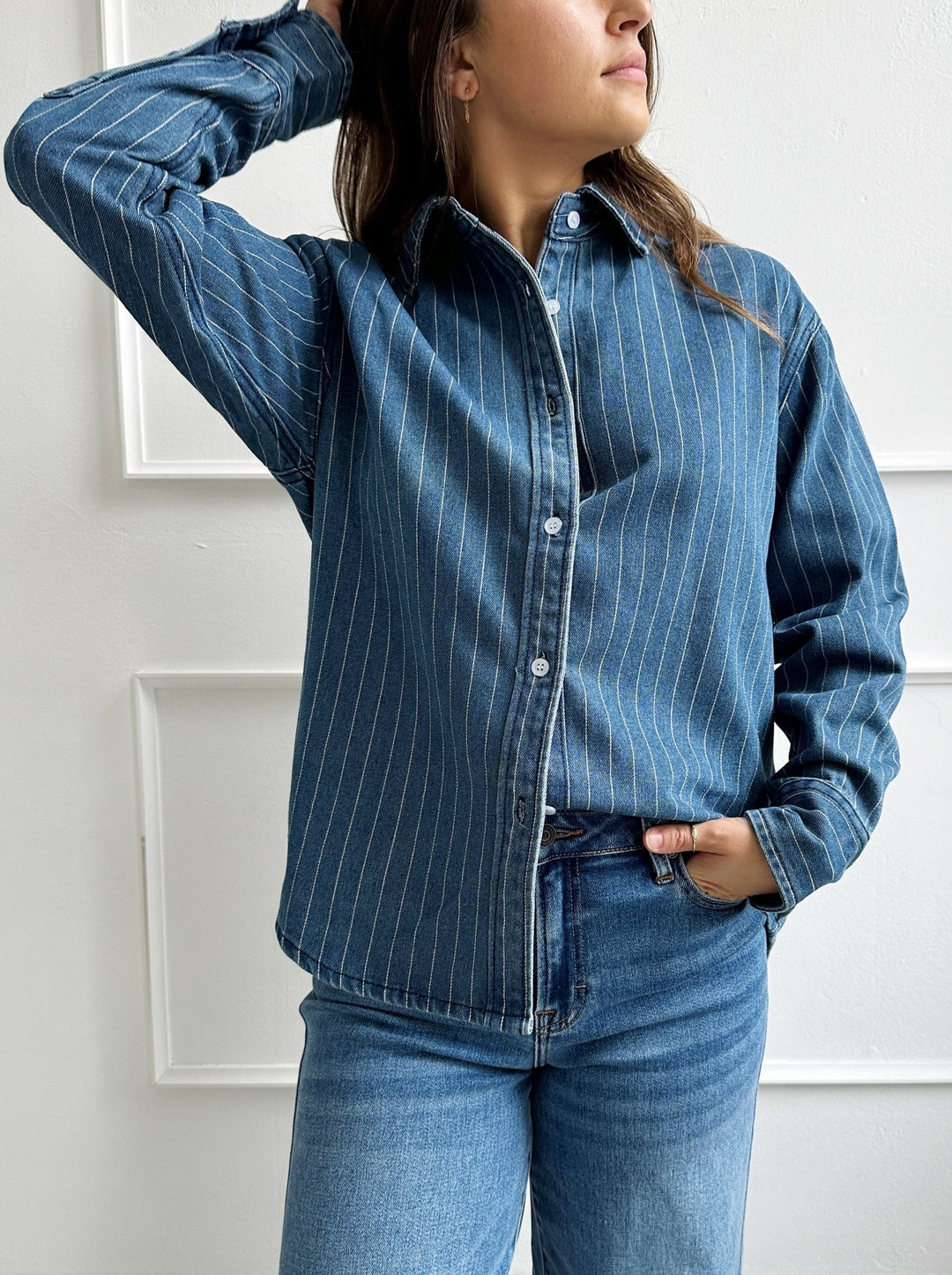 Striped Denim Shacket - Spring Sweet