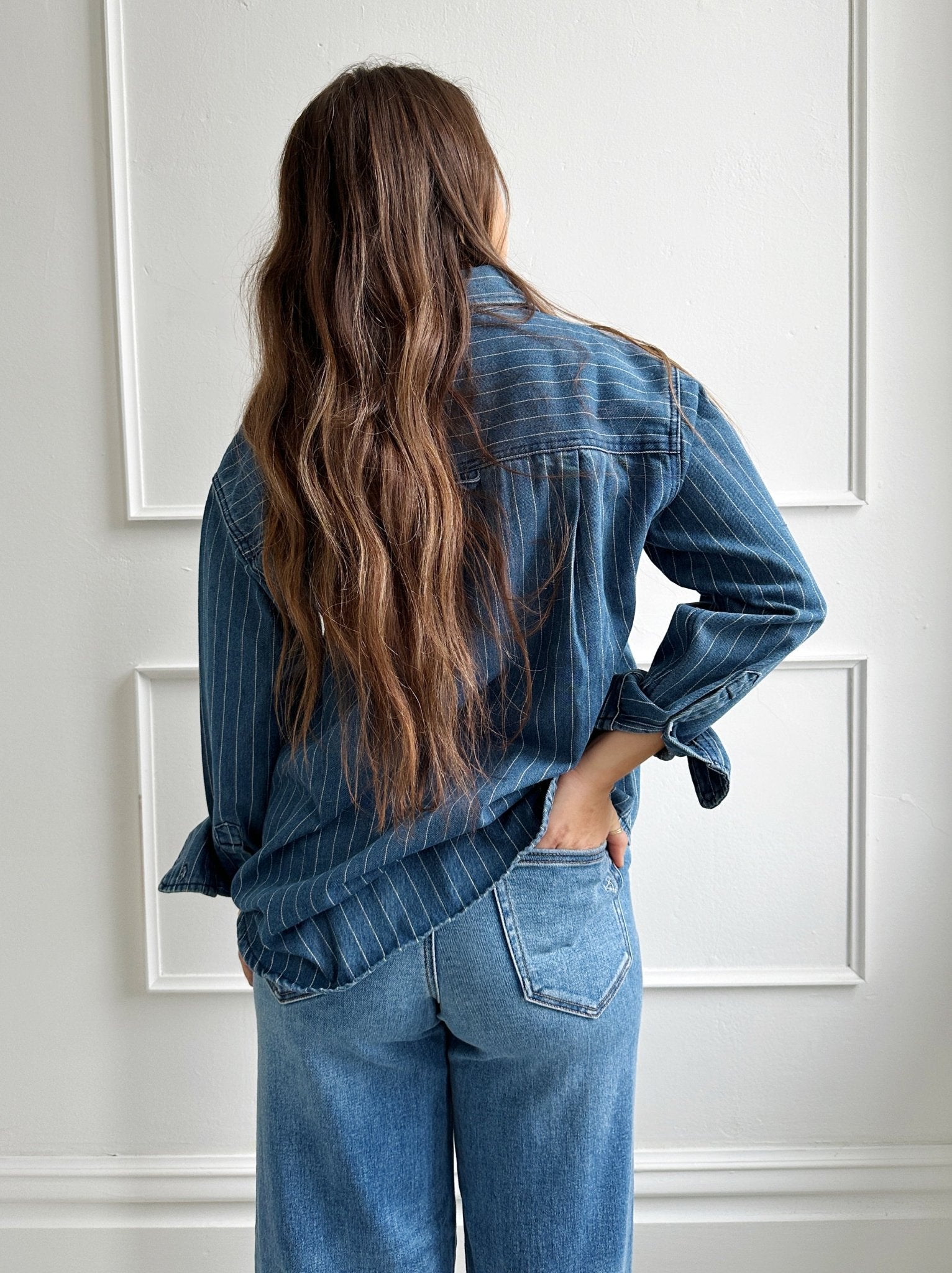 Striped Denim Shacket - Spring Sweet