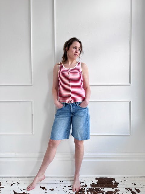Striped Knit Button Tank Top - Spring Sweet