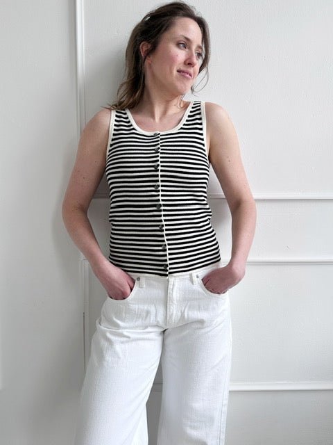 Striped Knit Button Tank Top - Spring Sweet