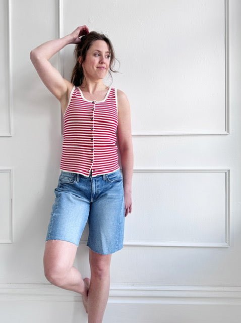 Striped Knit Button Tank Top - Spring Sweet