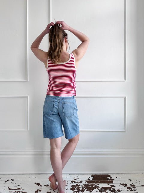 Striped Knit Button Tank Top - Spring Sweet