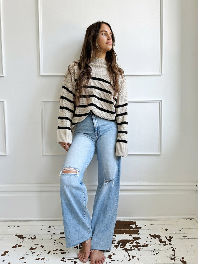 Striped Mock Neck Sweater - Spring Sweet