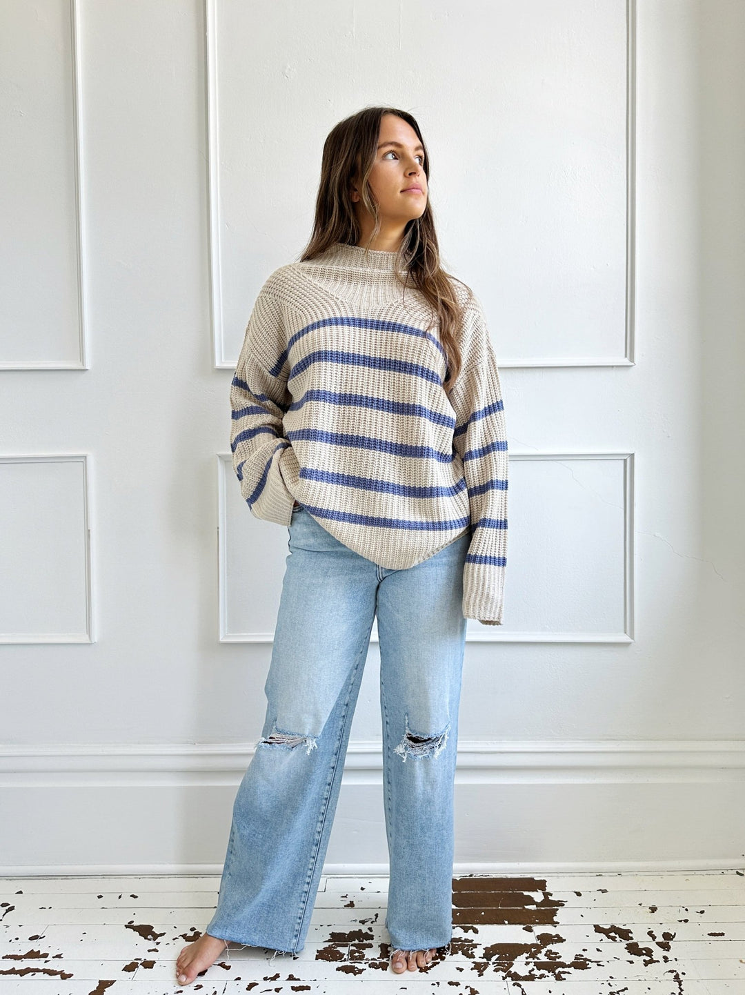 Striped Mock Neck Sweater - Spring Sweet