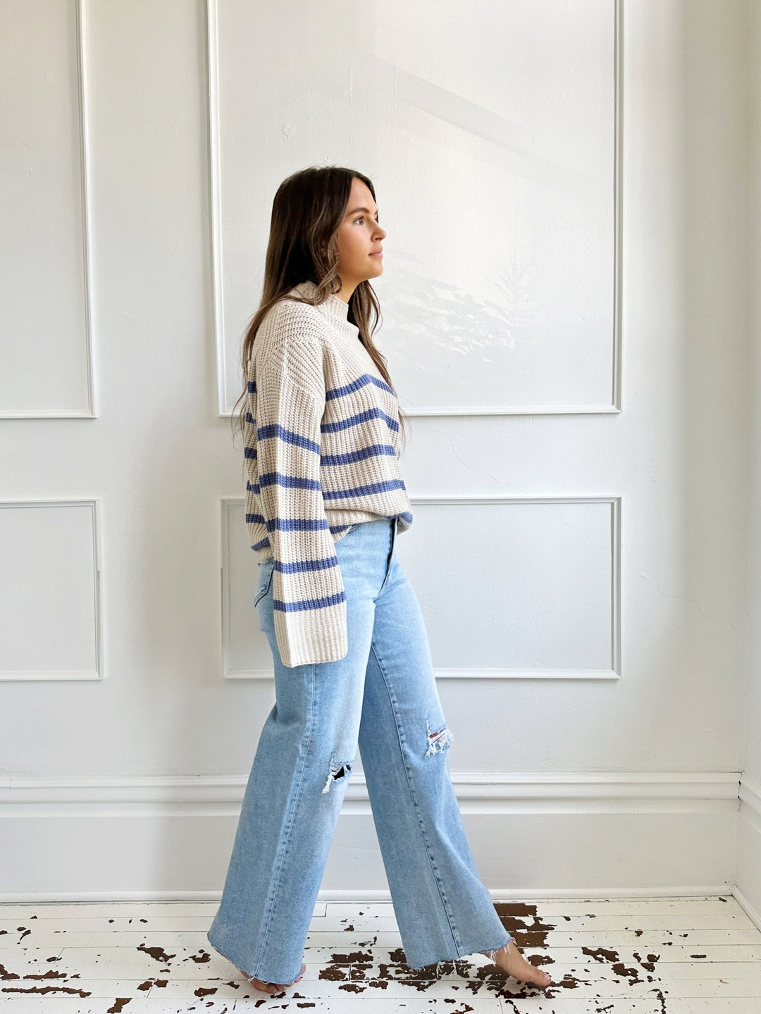 Striped Mock Neck Sweater - Spring Sweet