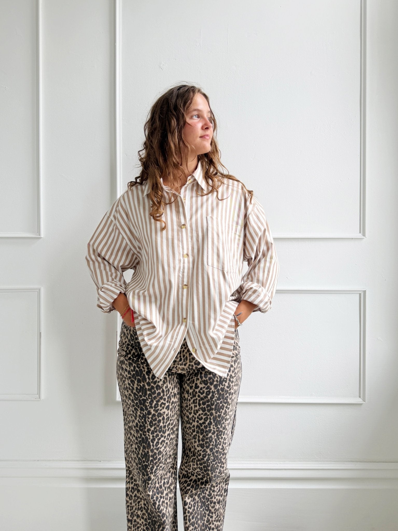 Striped Oversized Button Up - Spring Sweet