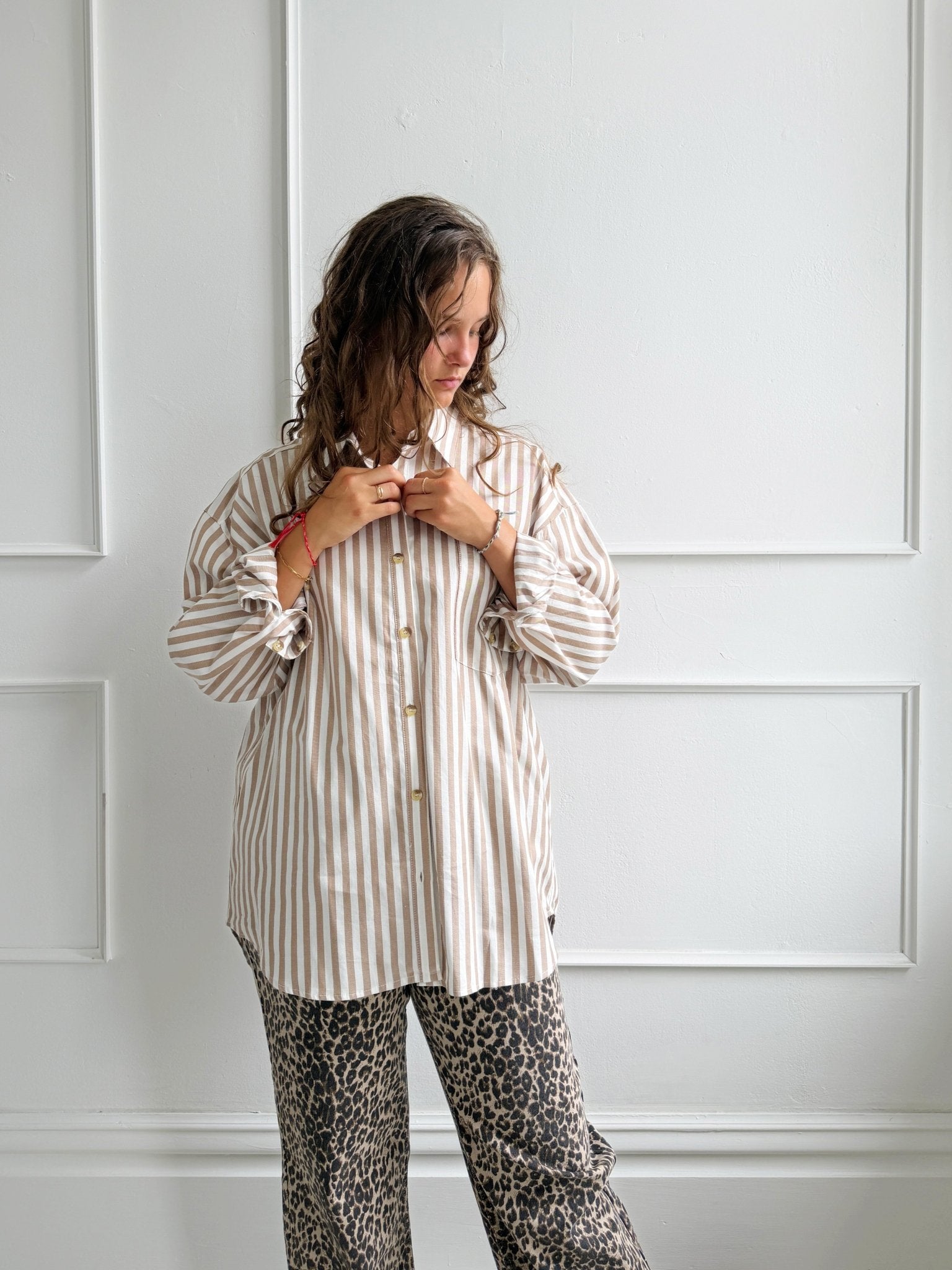 Striped Oversized Button Up - Spring Sweet