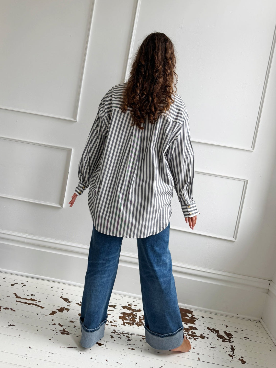 Striped Oversized Button Up - Spring Sweet