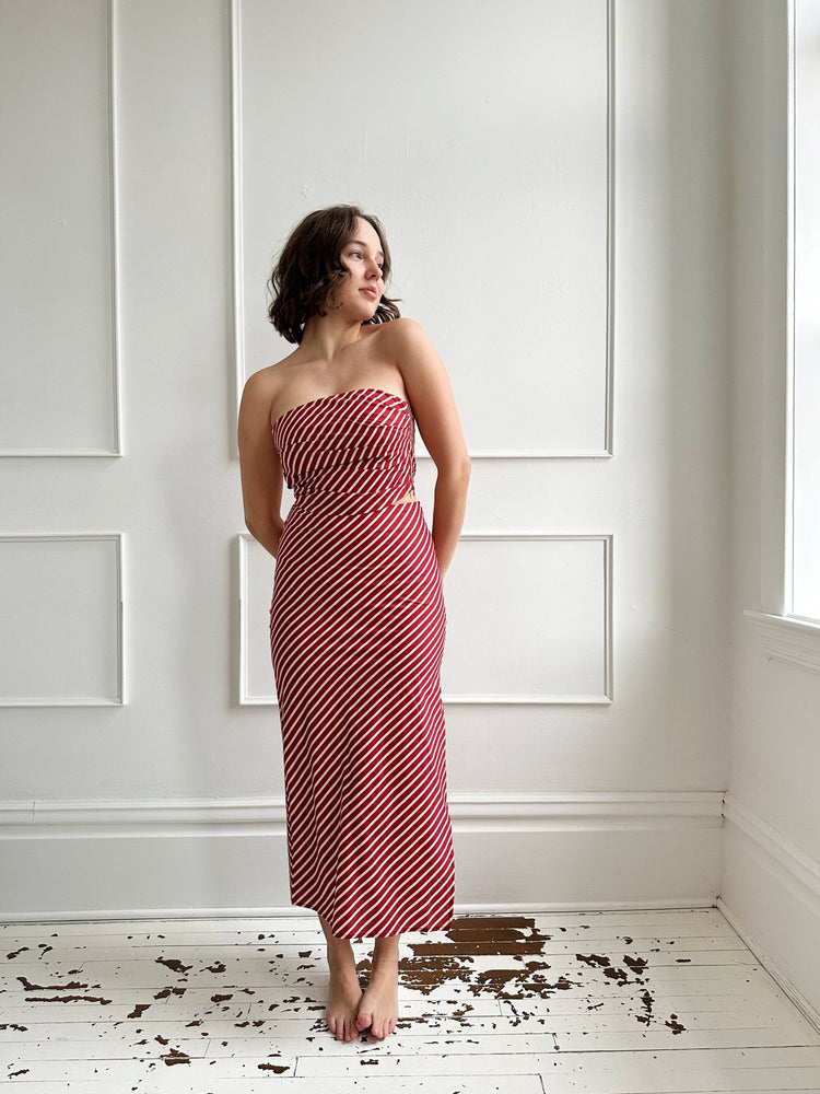 Striped Pencil Midi Skirt w/ Slit - Spring Sweet