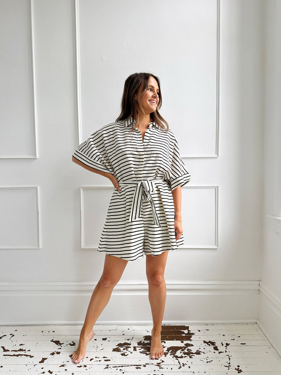 Striped Romper w/ Tie Waist - Spring Sweet