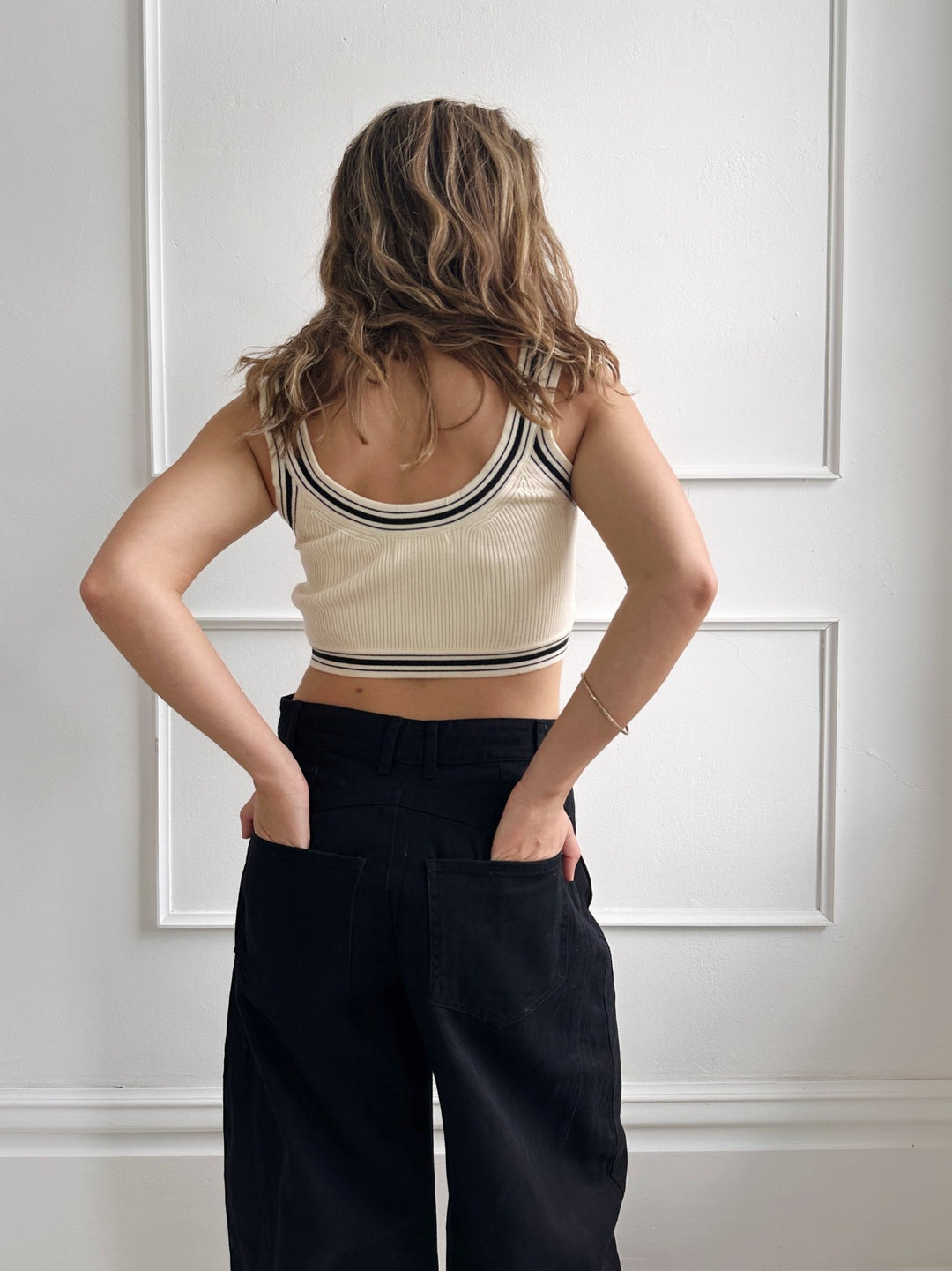 Striped Trim Knit Crop Tank - Spring Sweet