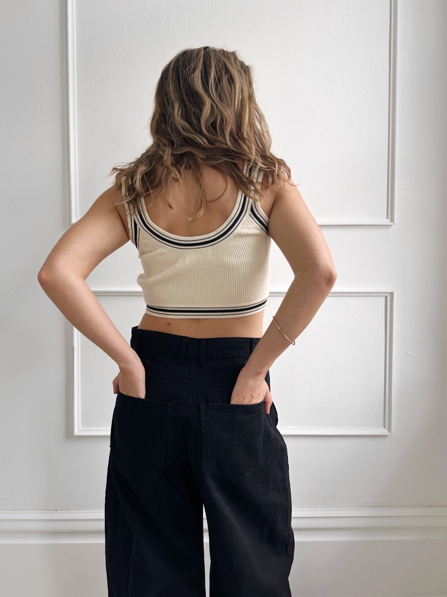Striped Trim Knit Crop Tank - Spring Sweet