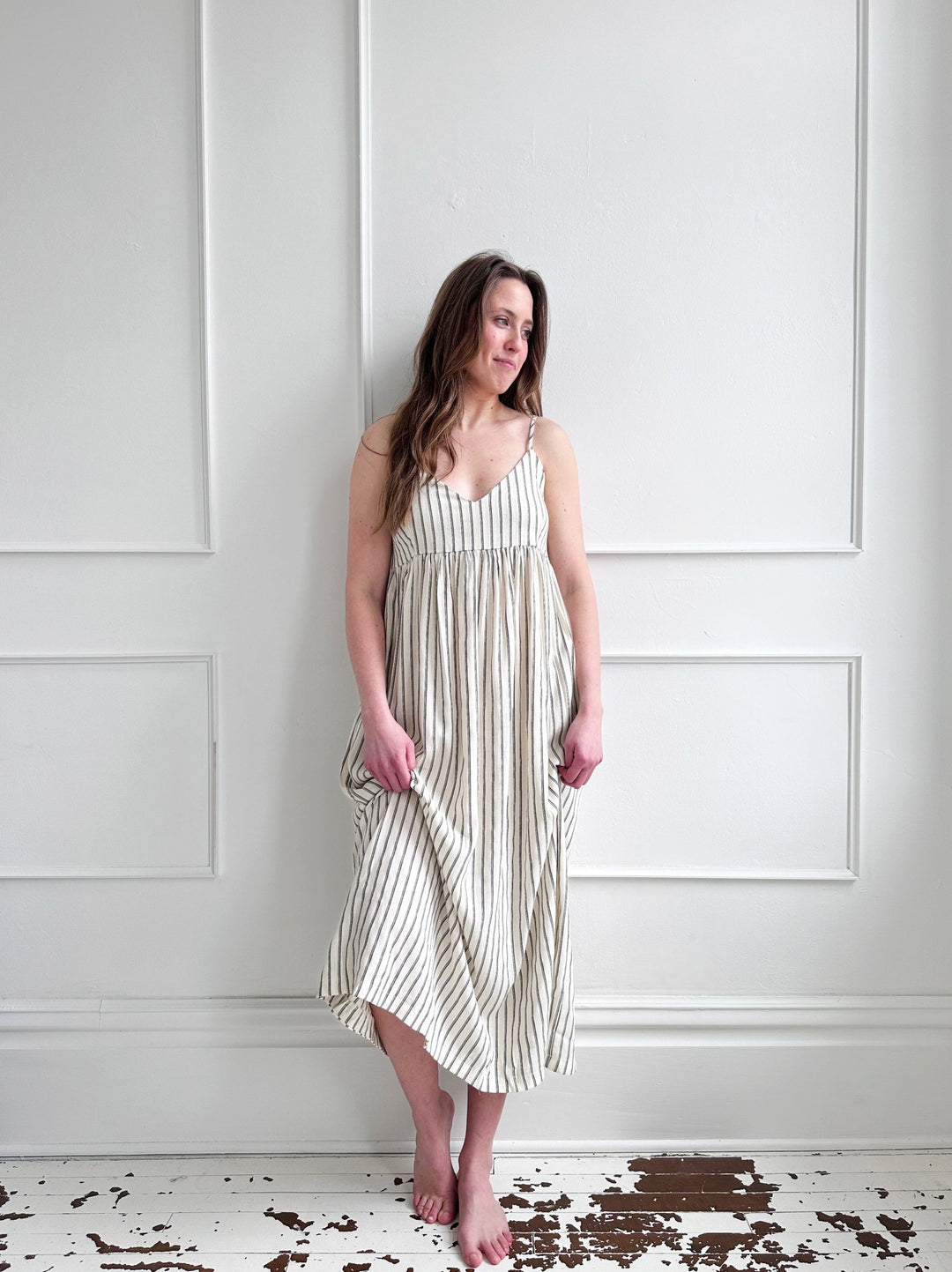Striped V - Neck Spaghetti Strap Dress - Spring Sweet