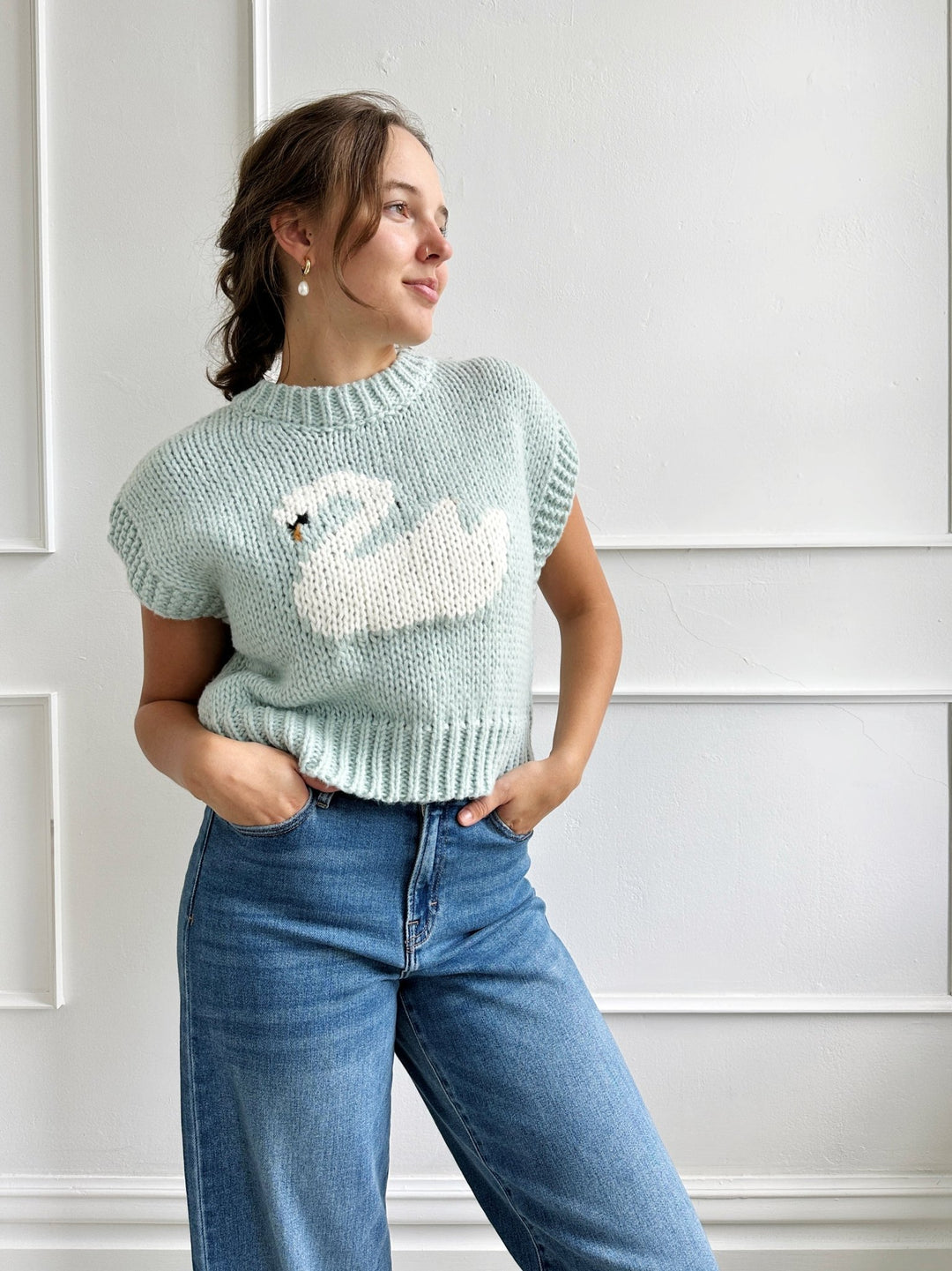 Swan Sweater Vest - Spring Sweet