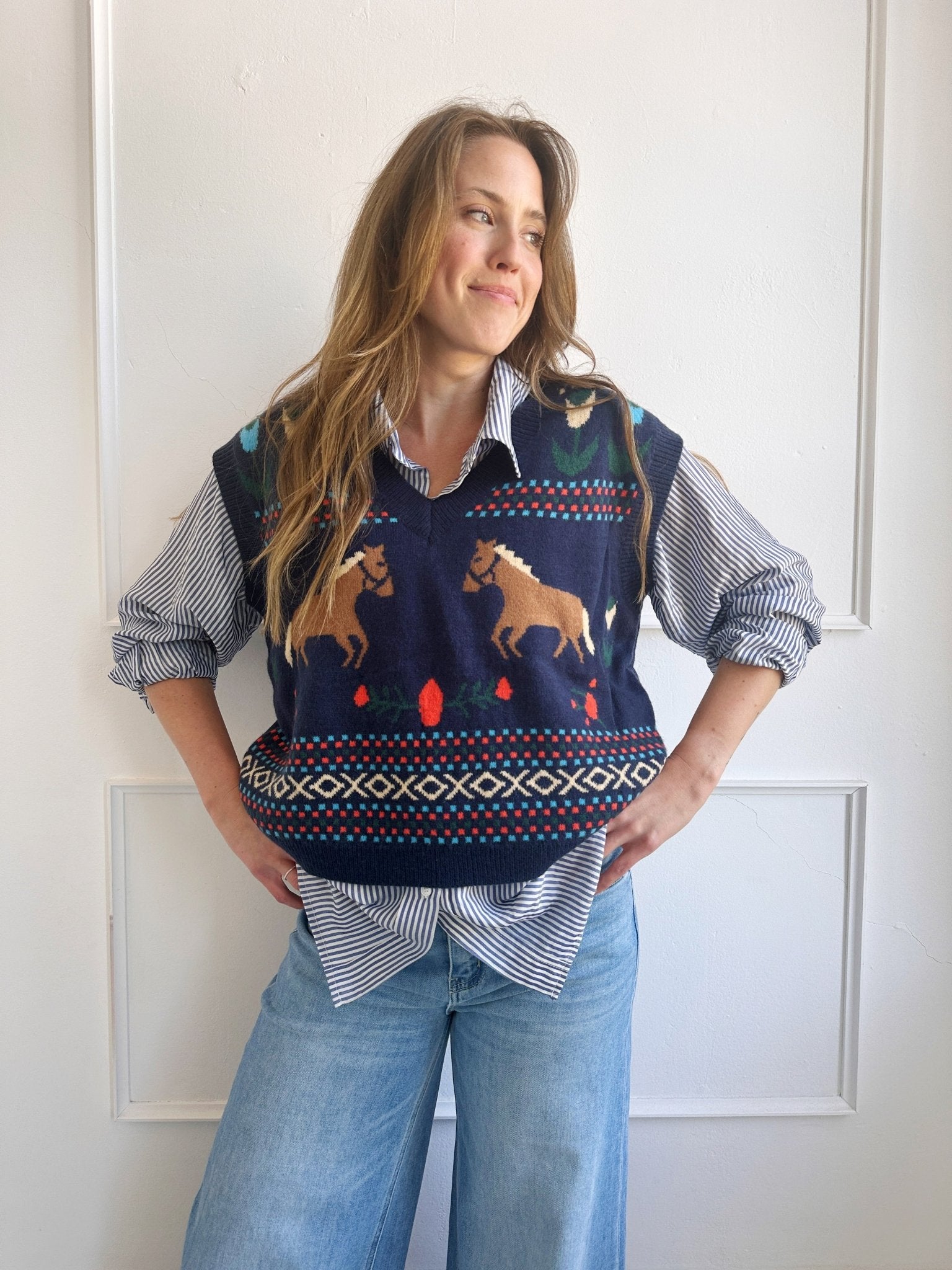 Sweater Vest w/Horse Print - Spring Sweet