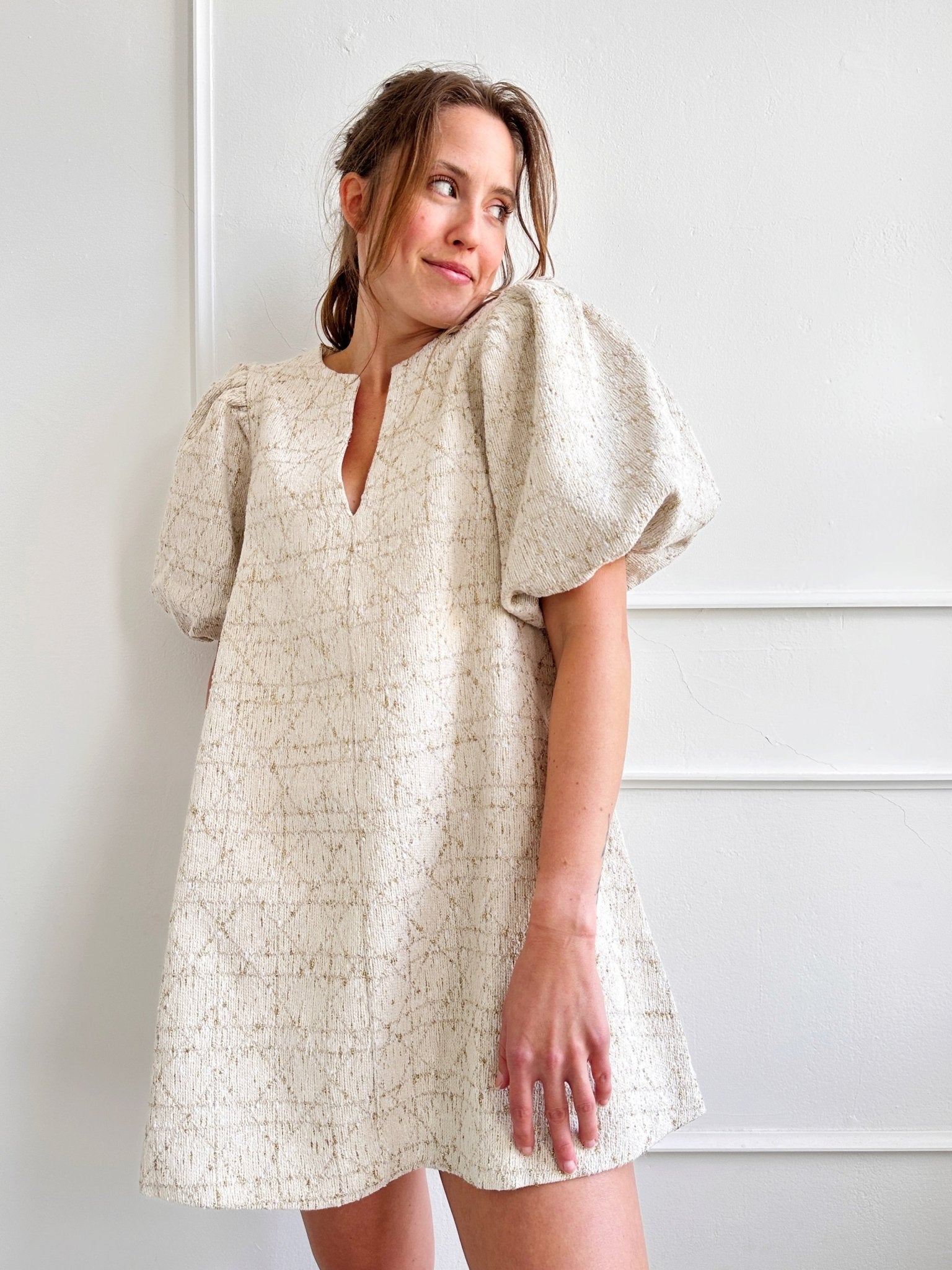 Textured Mini Dress w/Puff Sleeves - Spring Sweet