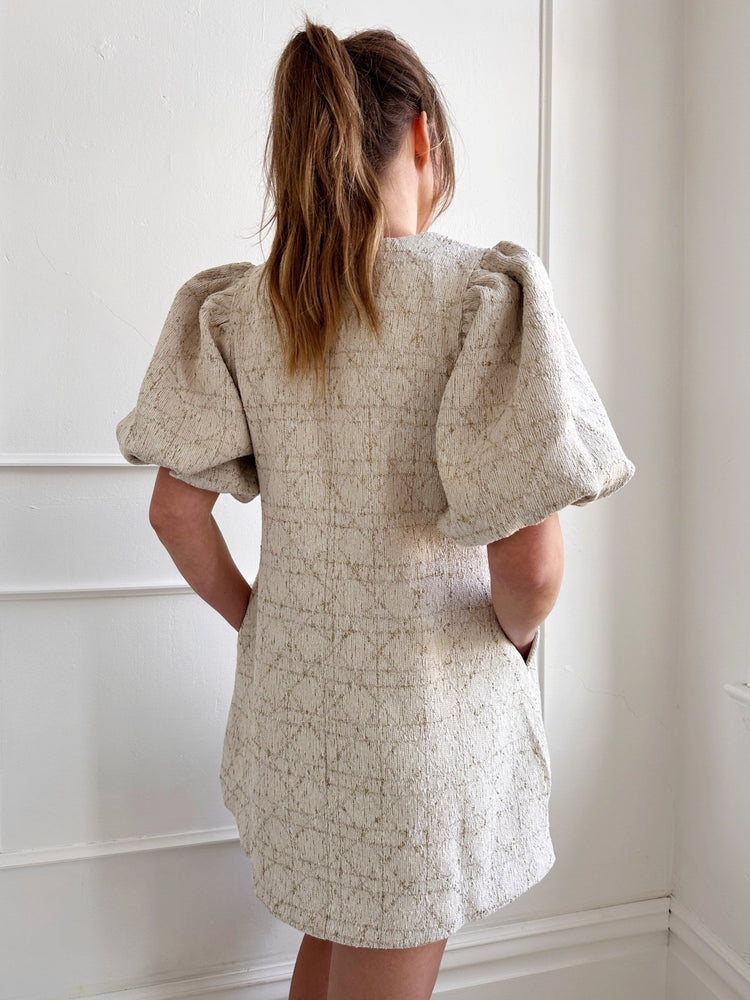 Textured Mini Dress w/Puff Sleeves - Spring Sweet