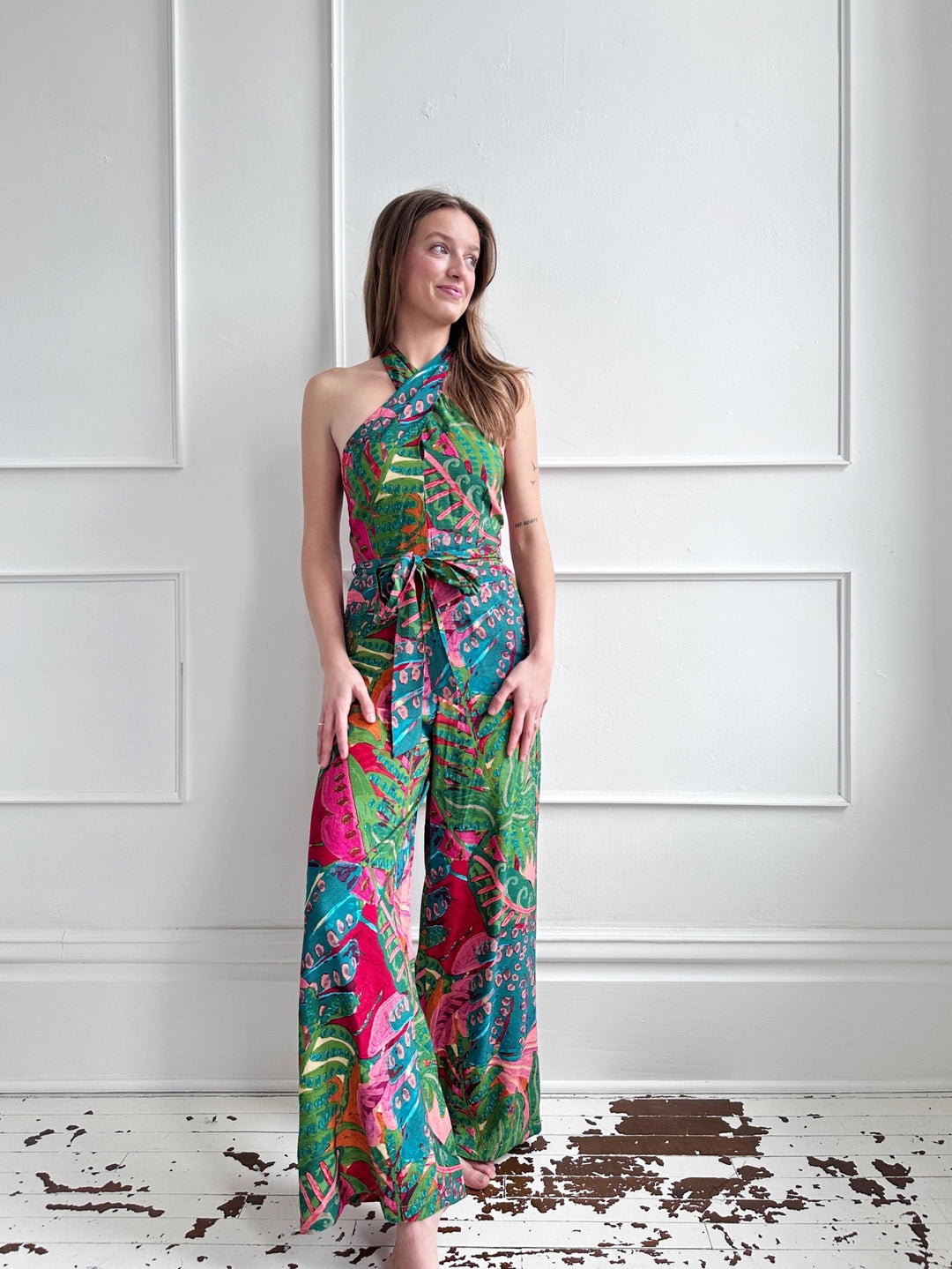 Tie Waist Halter Jumpsuit - Spring Sweet