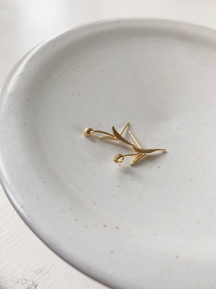Tulip Stud Earring, Gold Plated - Spring Sweet