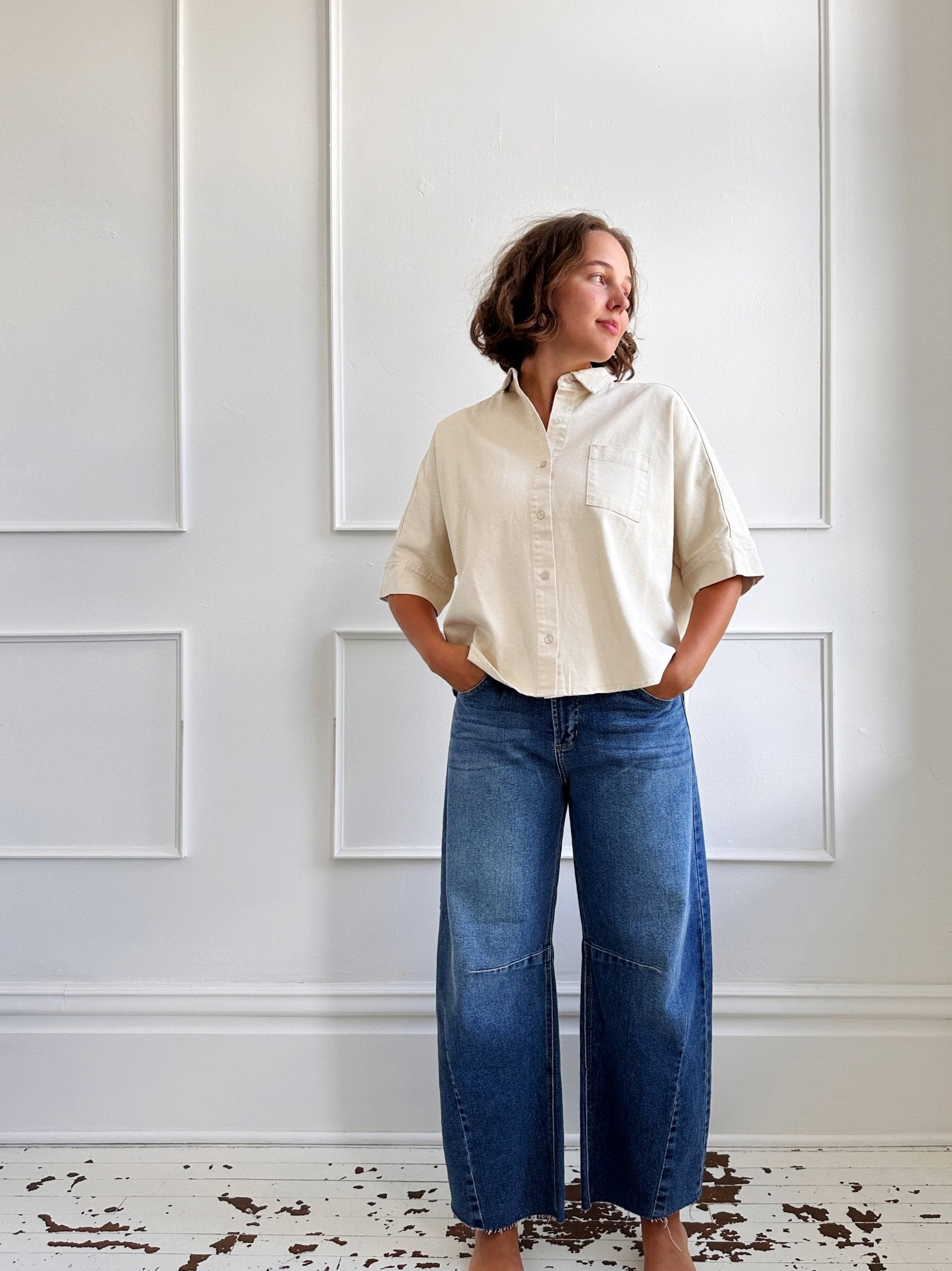 Twill Short Sleeve Button Up - Spring Sweet