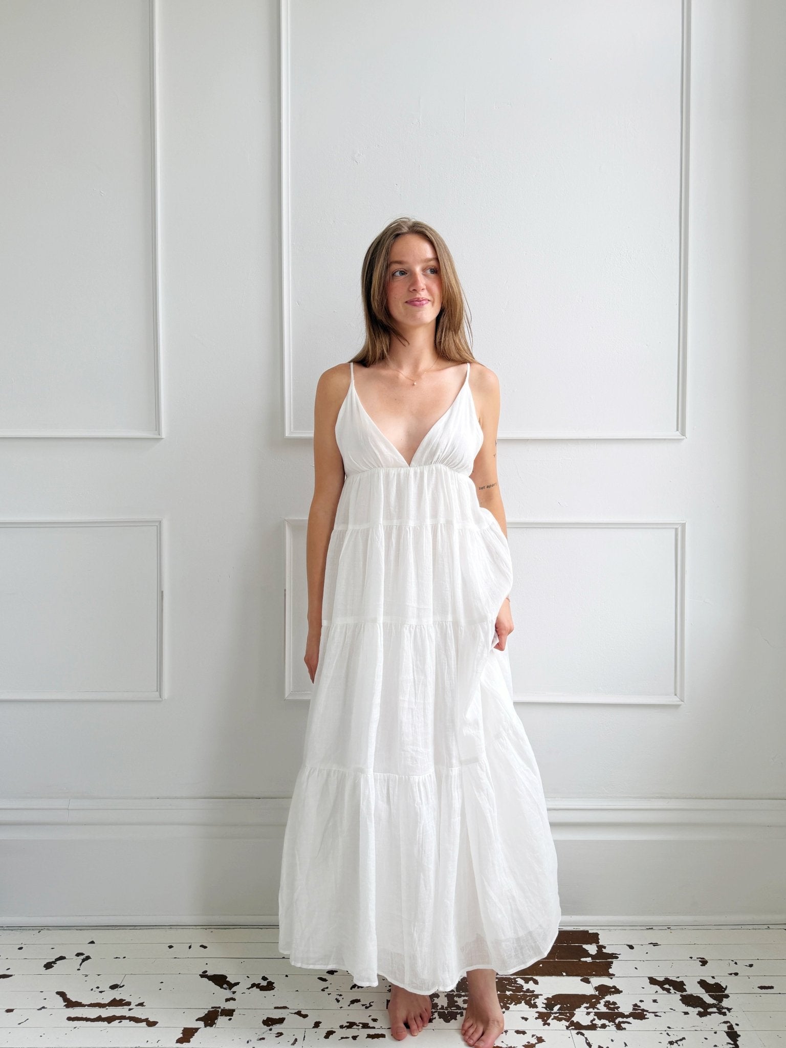 V-Neck Tiered Midi Dress