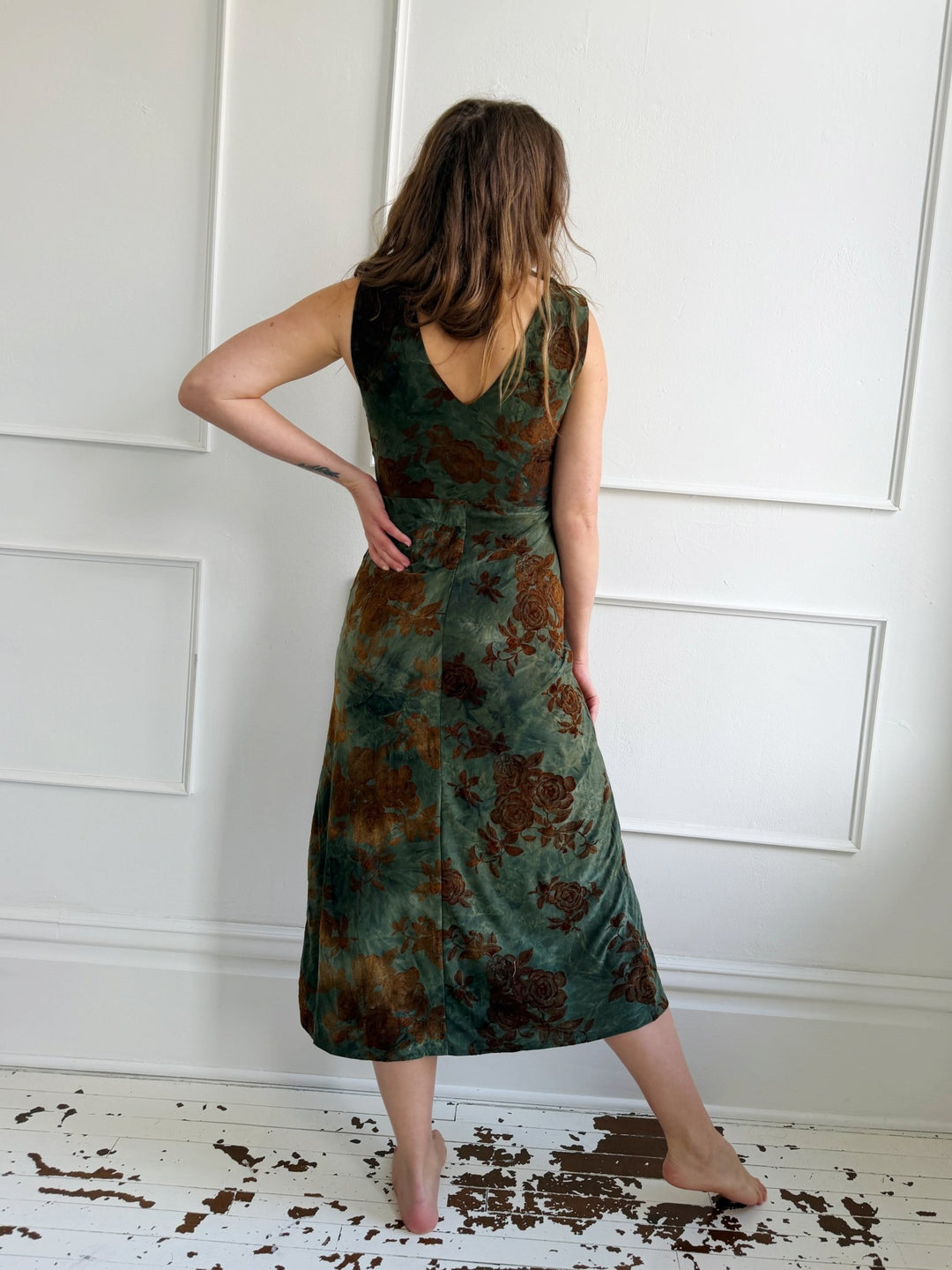 Velvet Floral Midi Dress - Spring Sweet