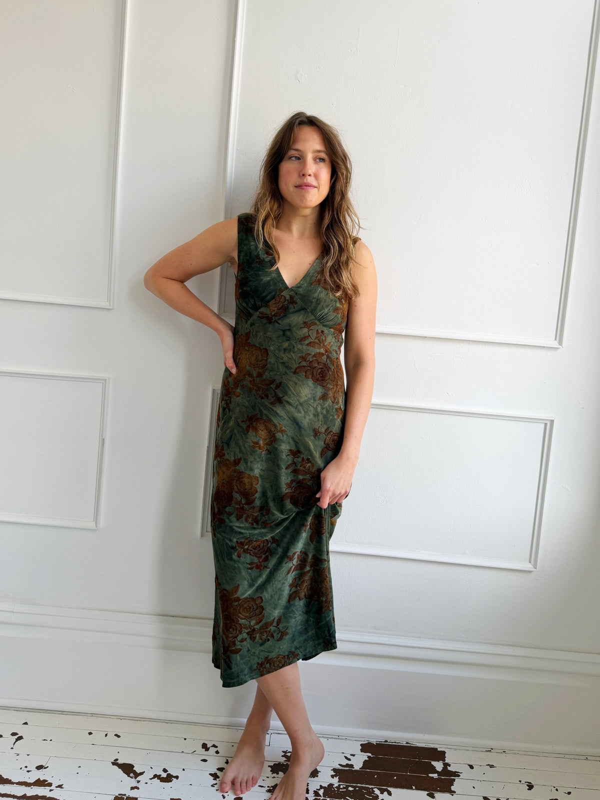 Velvet Floral Midi Dress - Spring Sweet