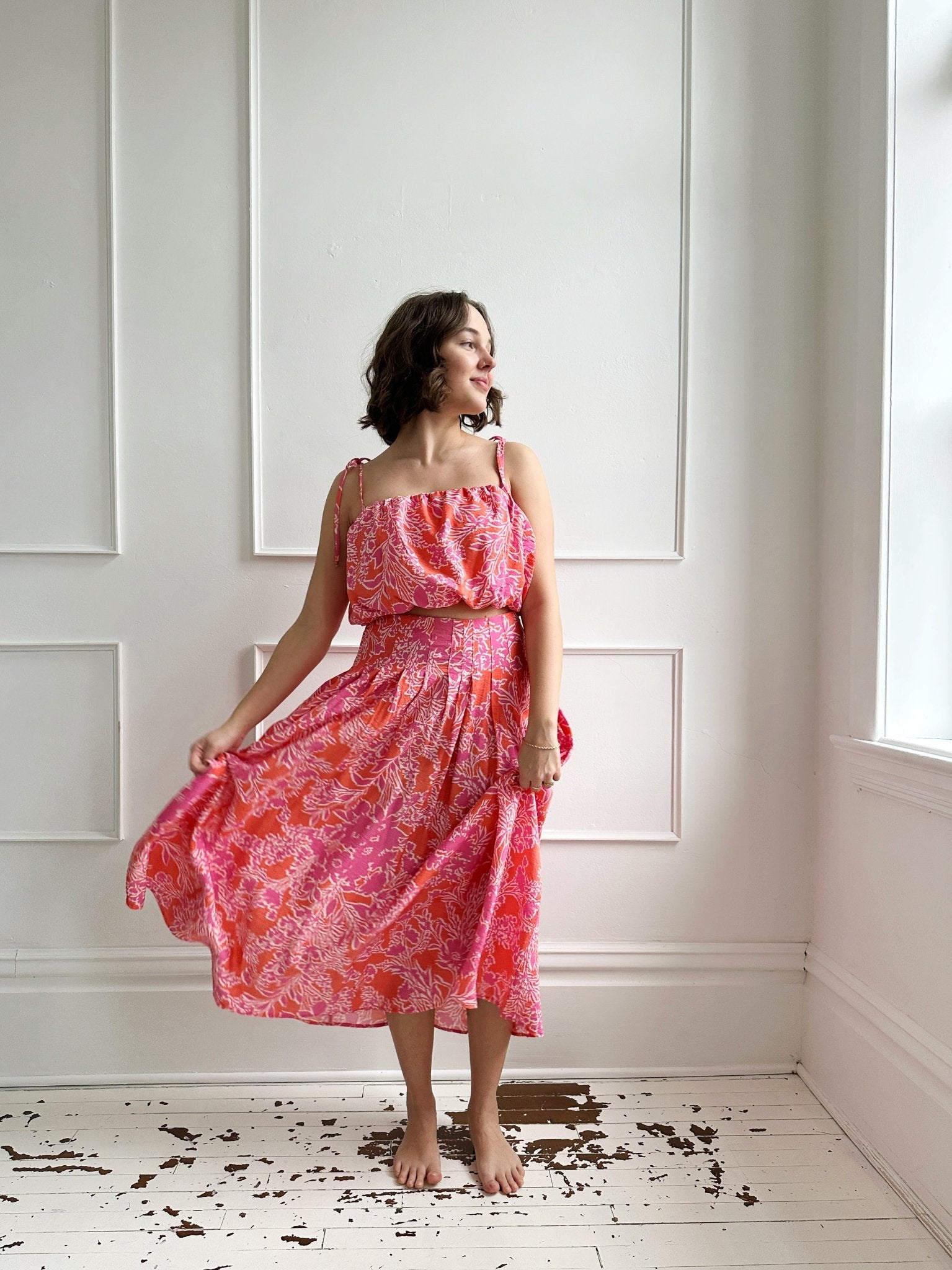 Vibrant Cropped Top w/ Ties - Spring Sweet
