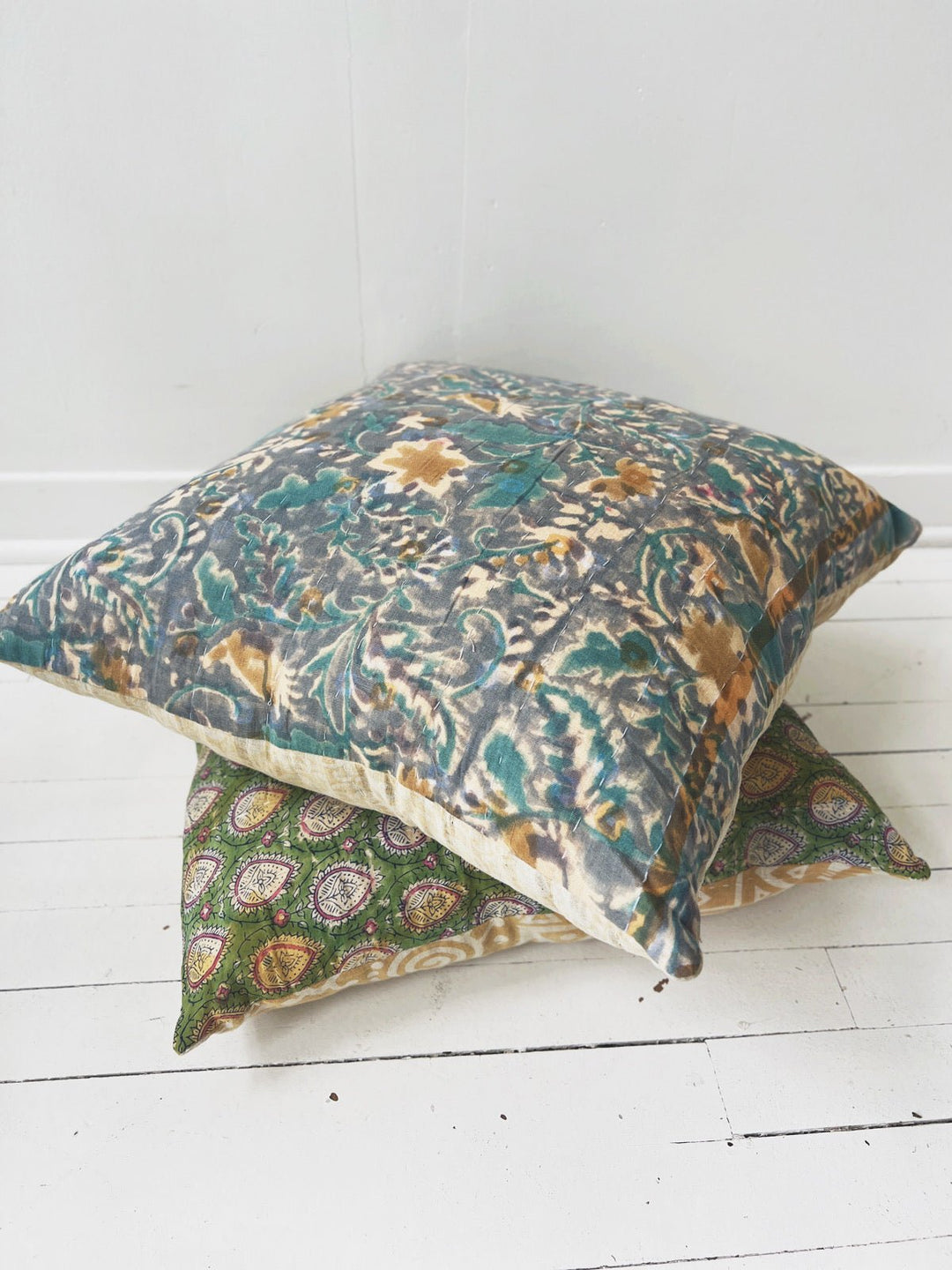 Vintage Cotton Kantha Pillow - Spring Sweet