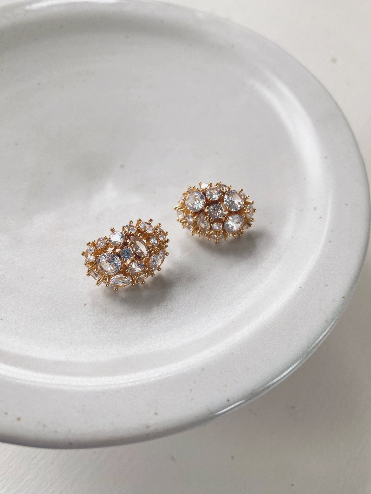 Vintage - Inspired Gemstone Studs, Gold Plated - Spring Sweet