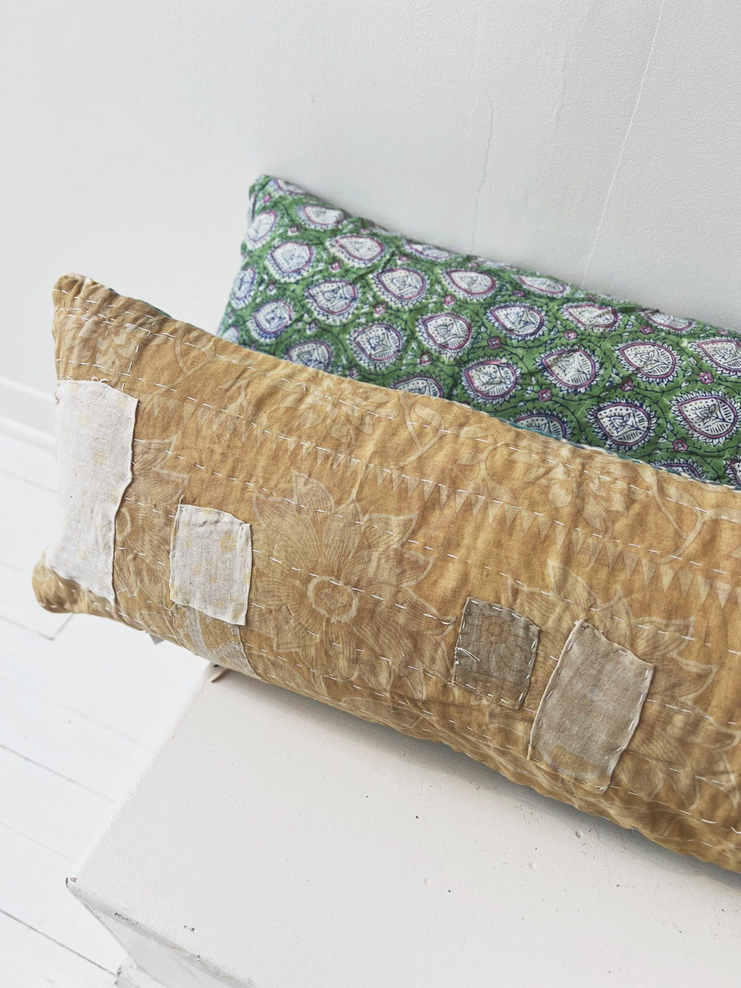 Vintage Kantha Lumbar Pillow - Spring Sweet