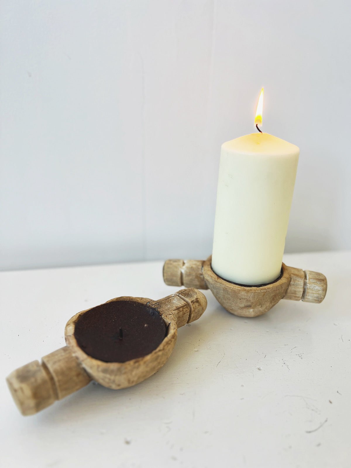 Vintage Reclaimed Wood Candle Holder - Spring Sweet