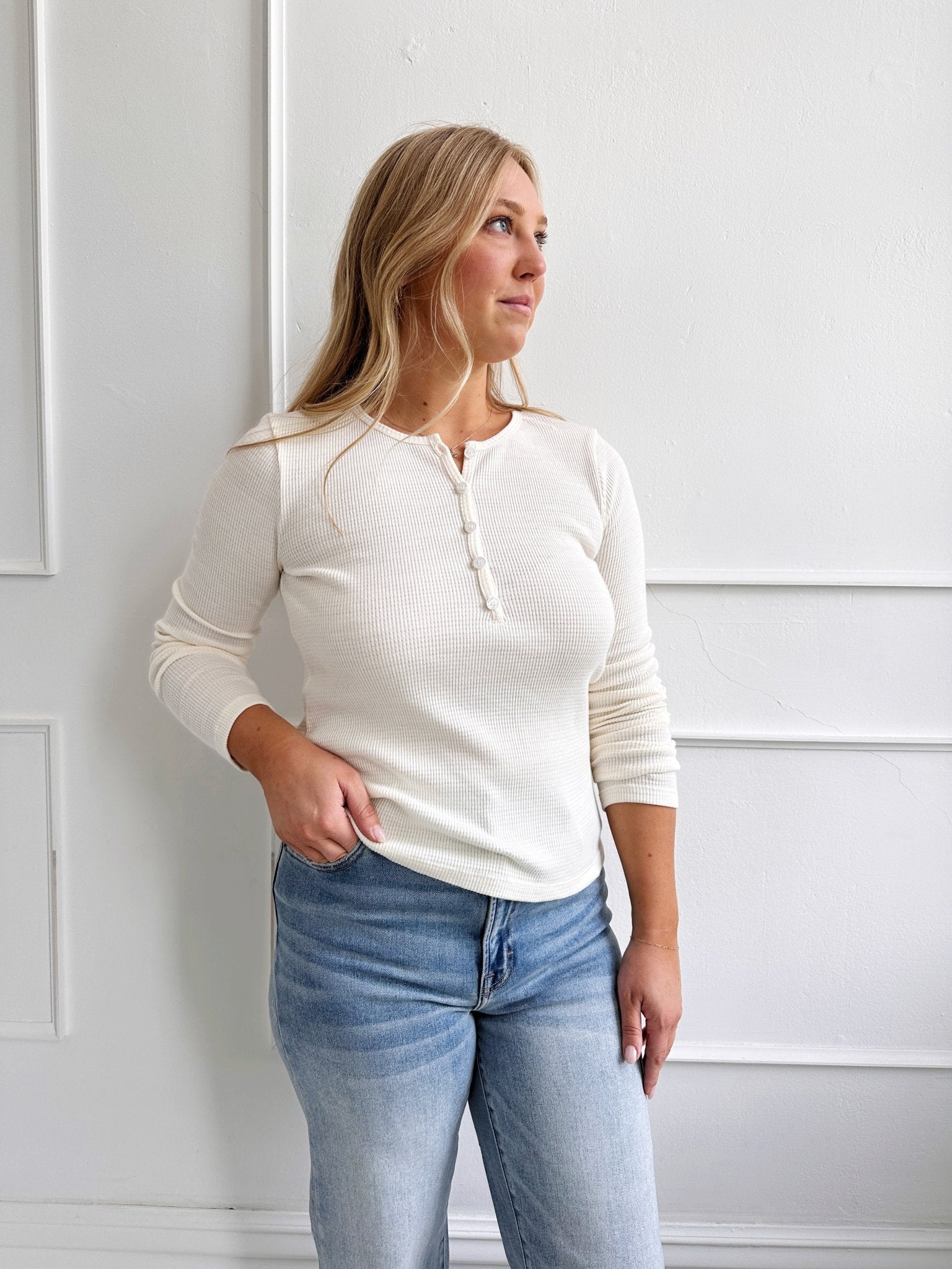 Waffle Henley - Spring Sweet