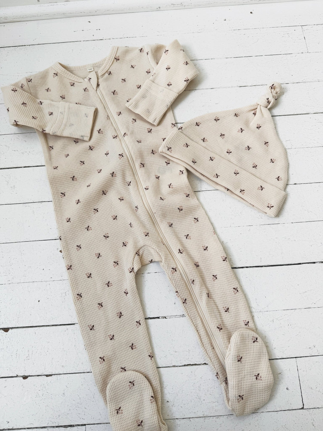 Waffle Zip Footie - Spring Sweet