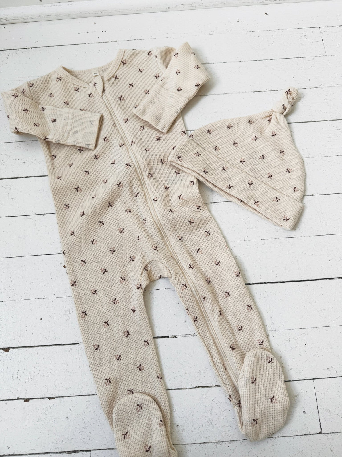 Waffle Zip Footie - Spring Sweet