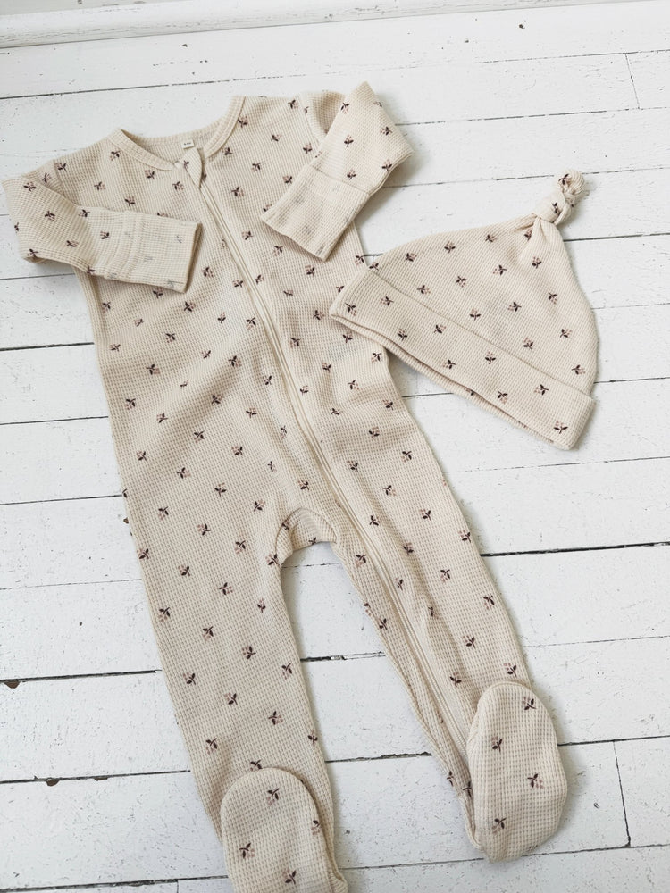 Waffle Zip Footie - Spring Sweet